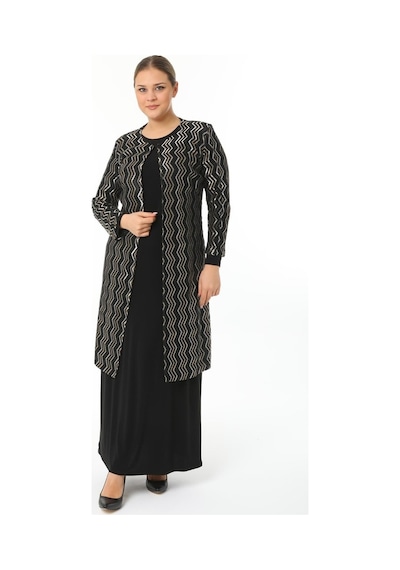 Ladies First Büyük Beden 3149 Siyah Ceket Elbise Takım