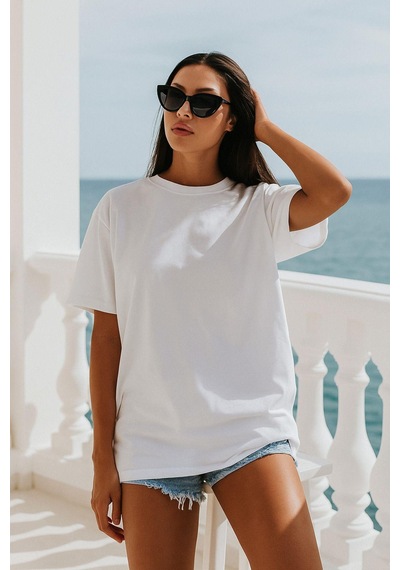 Kadın 3'lü Paket Lacivert-mavi-beyaz %100 Pamuk Oversize Basic Tişört Bisiklet Yaka Relaxed T-shirt Çok Renkli