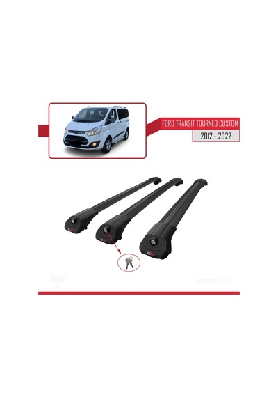 Ford Transit Tourneo - Custom 2012-2023 Arası İle Uyumlu Ace-1 Ara Atkı Tavan Barı Siyah 3 Adet Bar