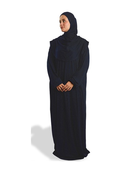 Hürrem Bone Tek Parça Namaz Elbisesi Viskon Düz 2503 02 Lacivert