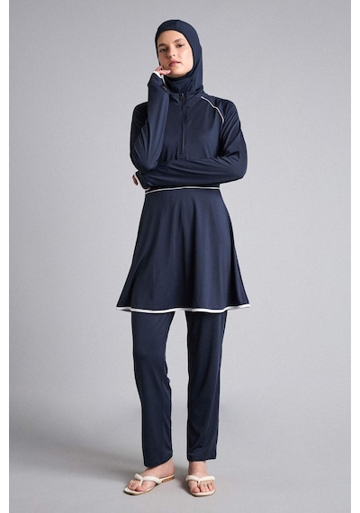 Defacto Regular Fıt 4lü Beyaz Biyeli Lacivert Burkini Mayo G8873ax26smnv31 Lacivert-nv31
