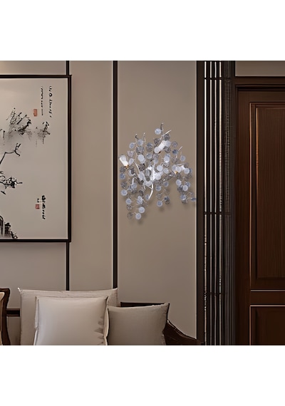 Masal Krom Kristal Taşlı Modern, Oturma Odası,duvar Lambası Salon Aplik Gümüş