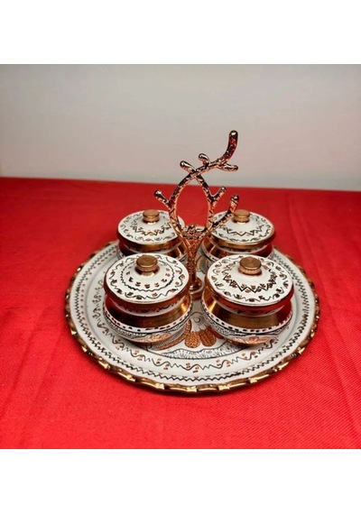 Bakır 4lü Baharatlık 3 Beyaz