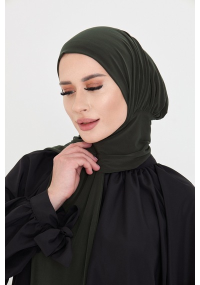 Hürrem Bone Haki Pratik Hazır Geçmeli Tesettür Bone Sandy Boyunluklu Çıtçıtlı 2505 09 Haki