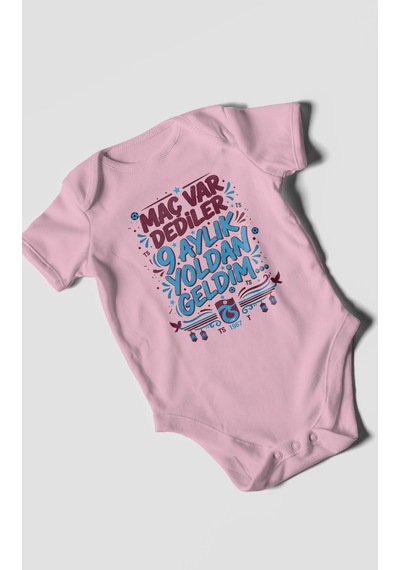 Morivokids Maç Var Dediler Yazılı Kısa Kollu Bebek Body %100 Pamuk Koyu Pembe