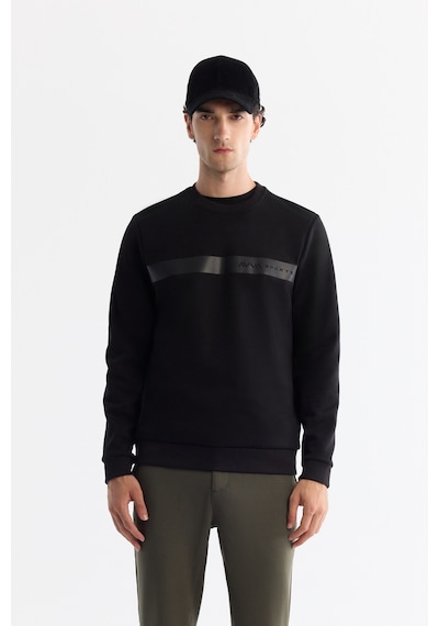 Avva Erkek Siyahbisiklet Yaka Pamuklu Baskılı Elastan Regular Fit Sweatshirt A42y1260 Siyah