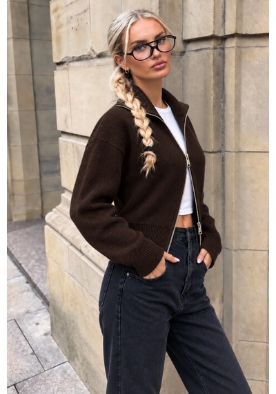 Cool Tarz Kadın Stardart Beden Çift Fermuarlı Dik Yaka Crop Triko Hırka Kahverengi Kahverengi Cool Tarz Kadın Stardart Beden Çift Fermuarlı Dik Yaka Crop Triko Hırka Kahverengi Kahverengi