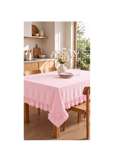 Fırfırlı Pamuklu Kumaş Masa Örtüsü Pembe - 719735433 Pembe
