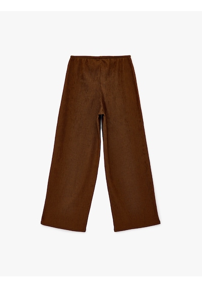 Koton Bürümcük Kumaş Beli Bağcıklı Geniş Paça Bol Pantolon Kahverengi 6sak40059ek Kahve