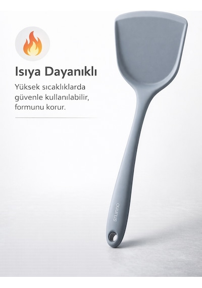 1 Adet Sert Silikon Isıya Dayanıklı Yanmaz Yapışmaz Spatula Gri