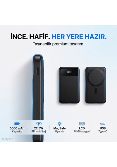 Buradabulabilirsin Snp-3020 Magsafe Powerbank 5000mah Slim 22.5w Hızlı Şarj Led Ekran İnce Powerbank Şarj Cihazı Bbz Çok Renkli