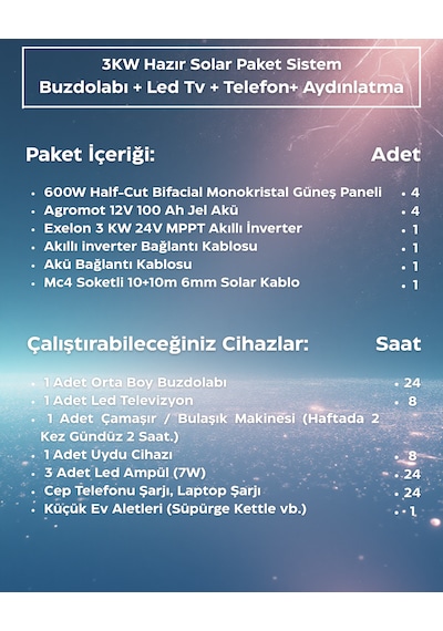 3kw Hazır Solar Paket - 5 4 600w Bifacial Panel + 2 200ah Jel Akü Mppt Akıllı Inverter Off-grid Sistem