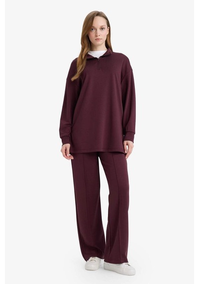 Defacto Regular Fit Fermuarlı Yaka Uzun Kollu Tunik F5771ax26spbr475 Bordo-br475