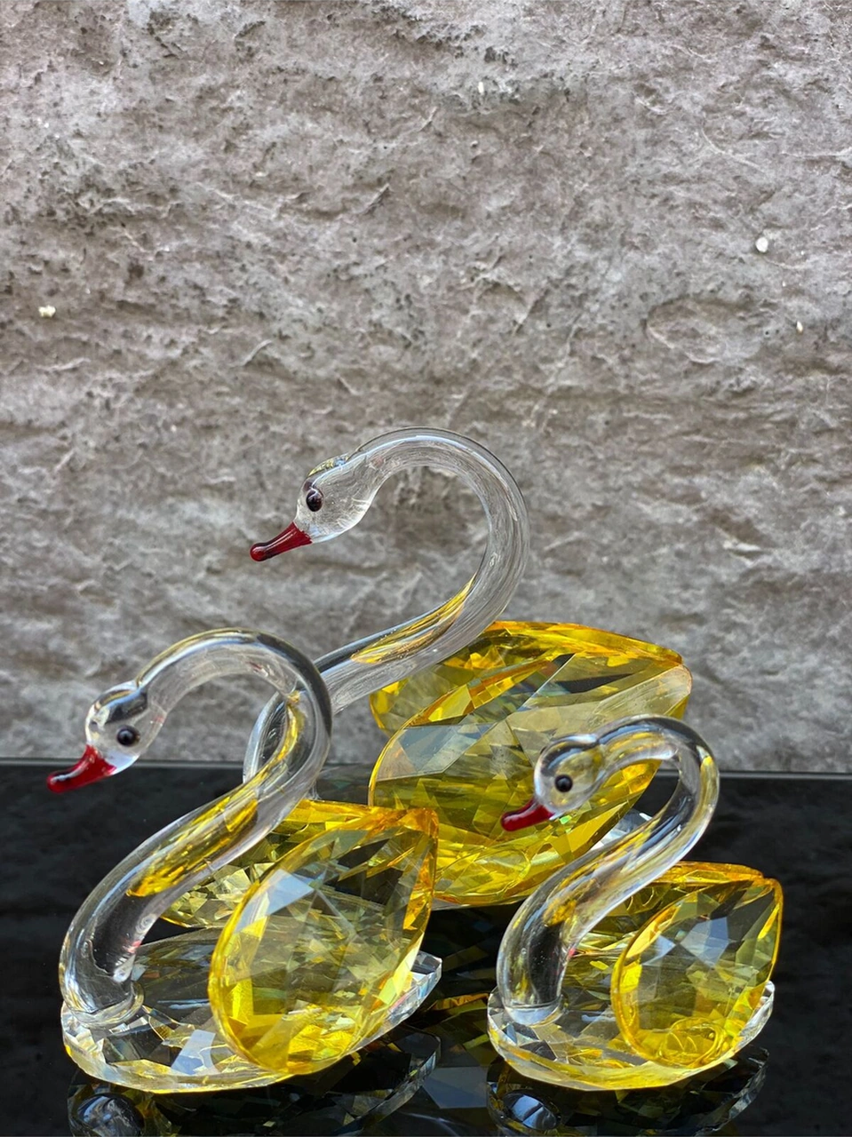Dekoratif Kristal Cam Üçlü Kuğu Sarı