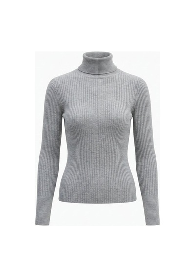 Onno Style Women Fitilli Balıkcı Yaka Basic Kazak Gri