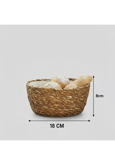 Deconox El Yapımı Hasır Yuvarlak Ekmek Sepeti, İçi Bezli Çok Amaçlı Dekoratif Sepet Ve Mutfak Düzenleyici 18x18x8 Cm Sku: Smg8690010235589 Açık Gri
