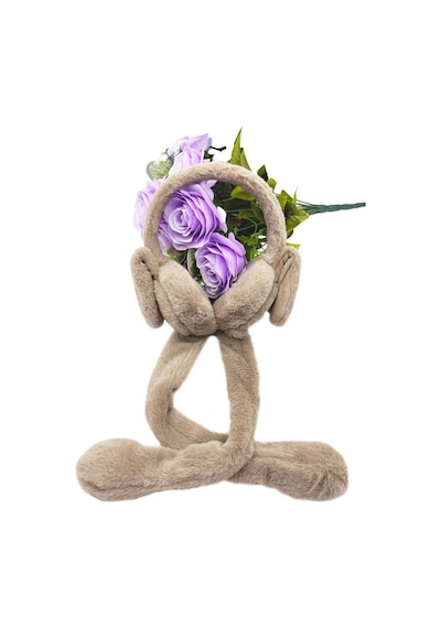 Peluş Tavşan Kulaklıklı Hareketli Sesli Yumuşak Pelüş Kulaklık Kahverengi