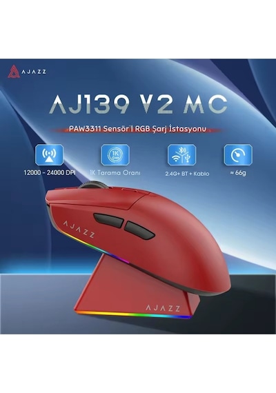 Aj139 V2 Mc 24.000 Dpı Paw3311 Ultra Hafif 3 Modlu Oyuncu Mouse - 500mah Batarya Diğer