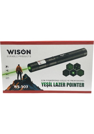 Wison Ws-503 100mw Desen Başlıklı Şarjlı Yeşil Lazer Pointer Siyah