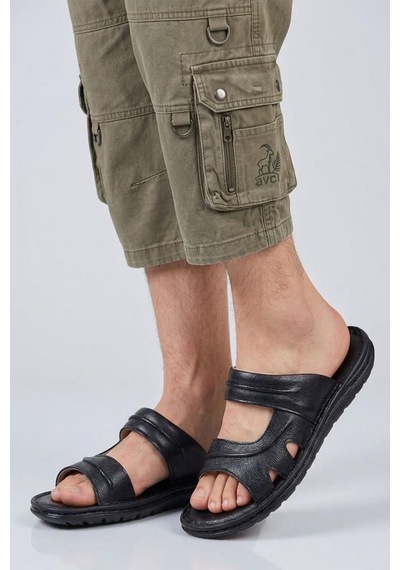 Aryan Pisagor Ps- 8700 Erkek Hakiki Deri Comfort Terlik Siyah