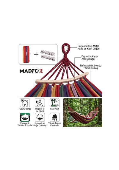 Madfox Tree Bed Lightweight Canvas Hamak Kırmızı