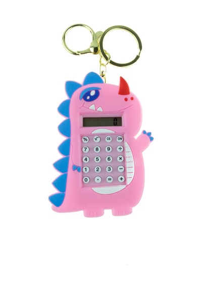 Mini Hesap Makinesi Dino Mini Anahtarlıklı Labirent Oyunlu Pembe