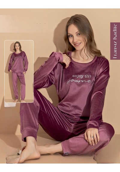 Boyraz Kadın Kışlık Fransız Kadife Bisiklet Yaka Uzun Kol Pijama Takımı 03409- 1 Adet Gül Kurusu Boyraz Kadın Kışlık Fransız Kadife Bisiklet Yaka Uzun Kol Pijama Takımı 03409- 1 Adet Gül Kurusu