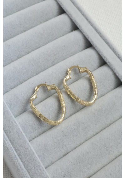 Kadın Küpe Kararmaz 14k Renk Vip Seri Dokulu Oval Modern Form 3cm Halka Küpe Altın