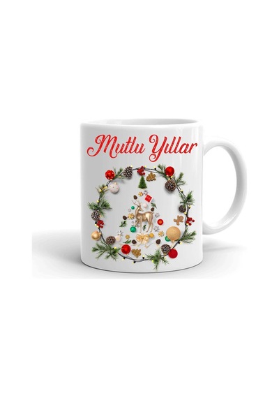 Yılbaşı Noel Temalı Baskılı Seramik Beyaz Kupa
