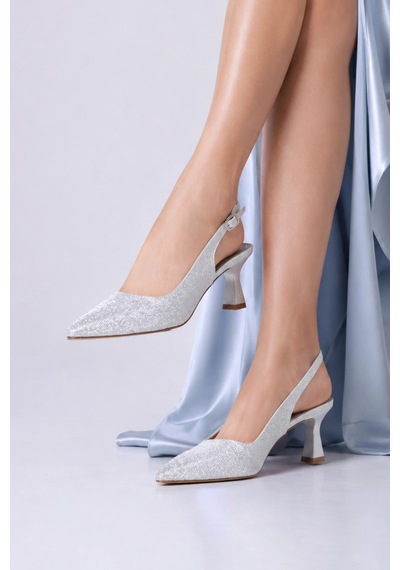 Sovenso Lurezza Suni Deri Tül Detaylı Gümüş Sivri Burunlu Stiletto GÜMÜŞ