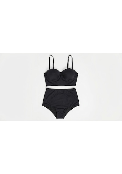 Zi 2 Renk 1 Paket Haki -siyah 2 Takım Yüksek Bel Bikini Takımı Yeşil - Siyah