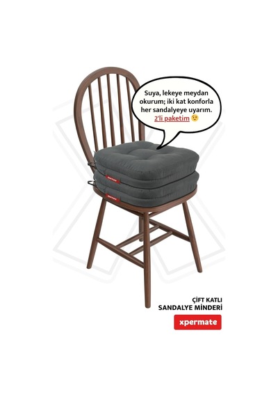 Sandalye Minderi 2'li Set 42x42x8 Cm Kalın Çift Kat Pofidik Minder Yıkanabilir Fermuarlı Su Ve Yağ İtici Antrasit Çok Renkli