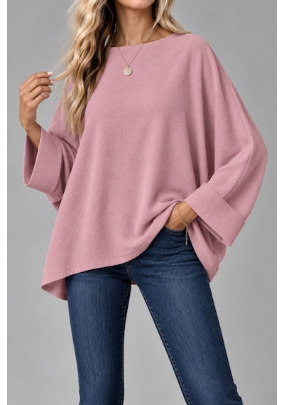 Oversize Yarasa Kol Bluz Pembe
