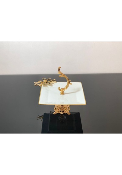 Atabey Home Kütahya Porselen Ayaklı Sunumluk Kulplu Siyah Çiçek 20 Cm Kare