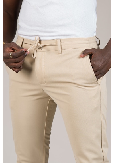 Advante Slimfit Dokulu Dar Paça Beli Lastikli Ve İplikli Yazlık Jogger Pantolon Krem