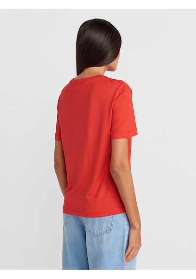 Dilvin 31791 Bisiklet Yaka Modal T-shirt-kırmızı Kırmızı