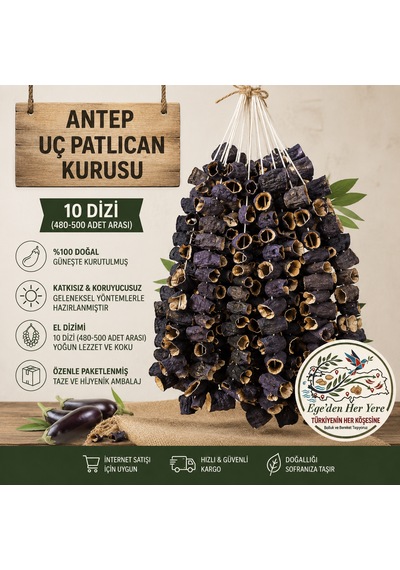 Antep Patlıcan Kurusu 1.kalite Dolmalık Uç 10 Dizi