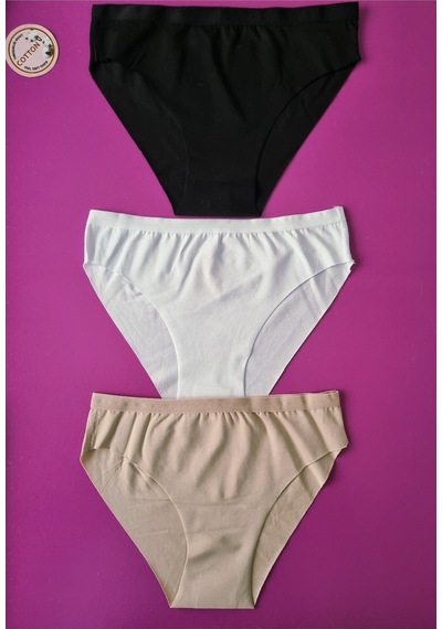 Demirsa Boutique Lazer Kesim Kadın Bikini Külot 3'lü Paket Bej-beyaz-siyah