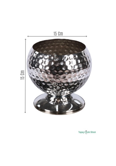 Yapay Çiçek Sitesi Metal Dekoratif Darbeli Küre Saksı 15 Cm Gümüş