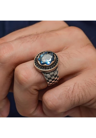 Mistik Topaz Taşlı Kordon Model 925 Gümüş Yüzük Beyaz