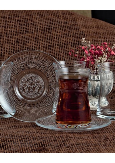 12 Parça Çay Seti - Paşabahçe Heybeli Antik Desen Şeffaf
