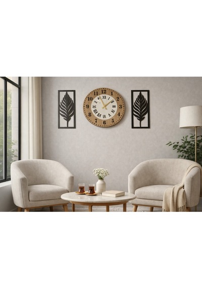 Duvar Saati 40 Cm Çiçekler 30 Cm Şık Konbin Ve Modern No30025 Ahşap