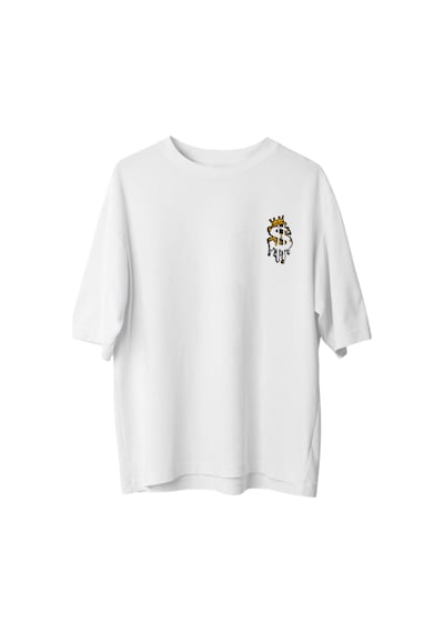 Qmen Style Unisex Beyaz Oversize Baskılı T-shirt Eriyen Dolar %100 Pamuk