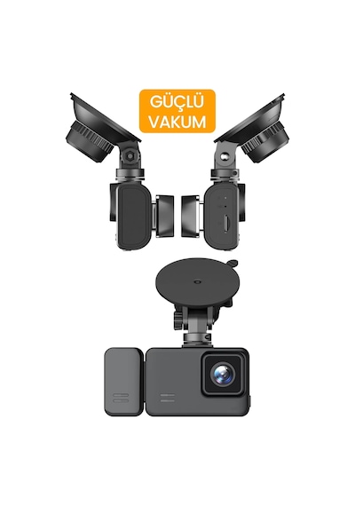 3 Kameralı Wifi Ekran Araç Kamerası Fullhd Geniş Ön + Arka + Araç İçi Kamera Hareket Sensörü Ef