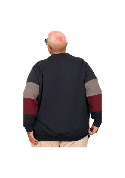 Mode Xl Büyük Beden Parçalı Bis Yaka Sweatshirt U25817 Lacivert