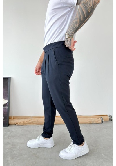 Lacivert Kemer Detaylı Regular Fit Kumaş Pantolon