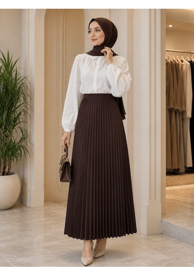 Esra Butik78 Lamine Denye Piliseli Etek 90 Cm Standart Beden 38-44 Uyumlu Gri
