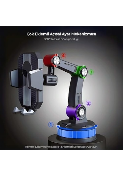 360 Dönebilen Vakumlu Torpido Ve Cam İçin Araç Içi Telefon Tutucu