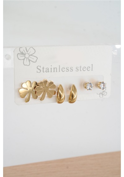 Kadın 316 L Paslanmaz Çelik Kararmaz 6'lı Küpe Seti S0011