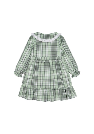 Civil Girls Ekose Desenli 6-9 Yaş Elbise Yeşil